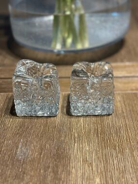 Clear Glass Textured Candle Holders - Set of 2